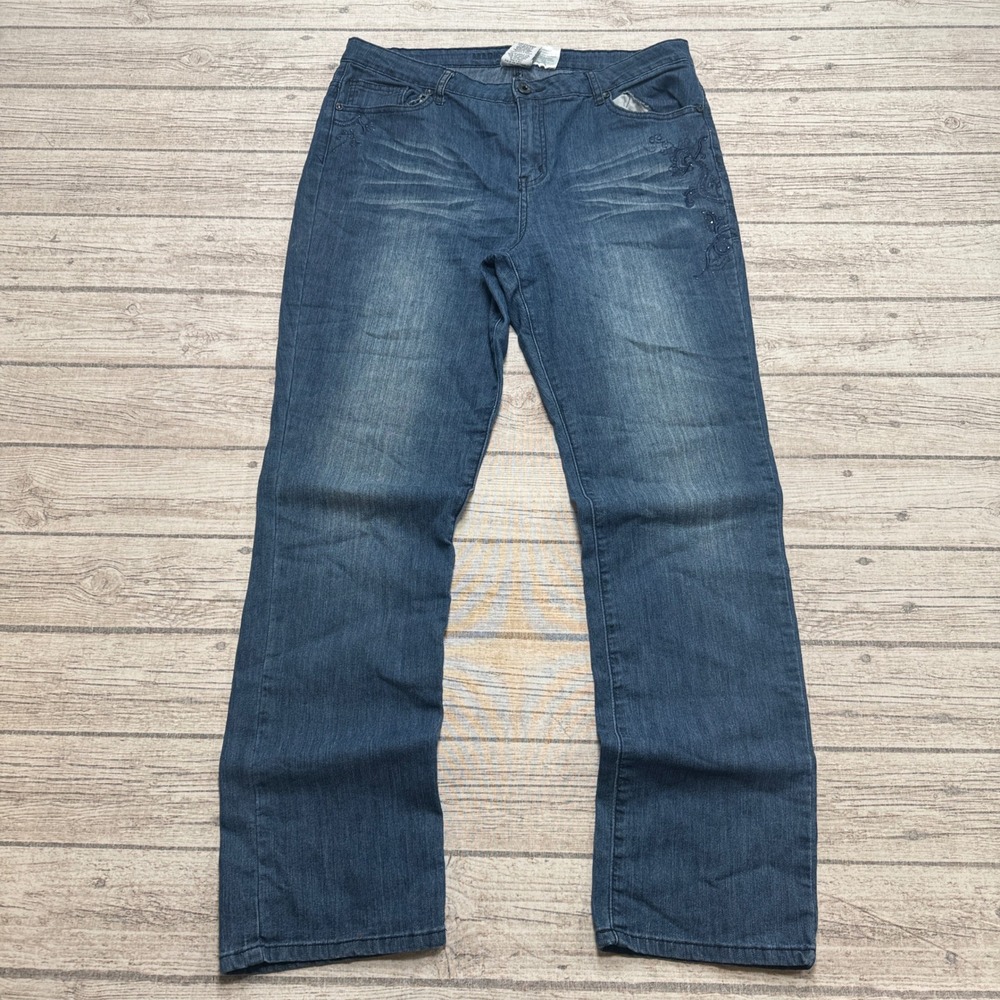 Y2K Marie Claire Jeans Womens 15 Blue Denim Straight Leg Relaxed Fit Embellished